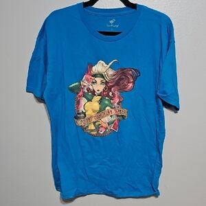 Blue L Xmen Graphic Tee with Rogue Character Print